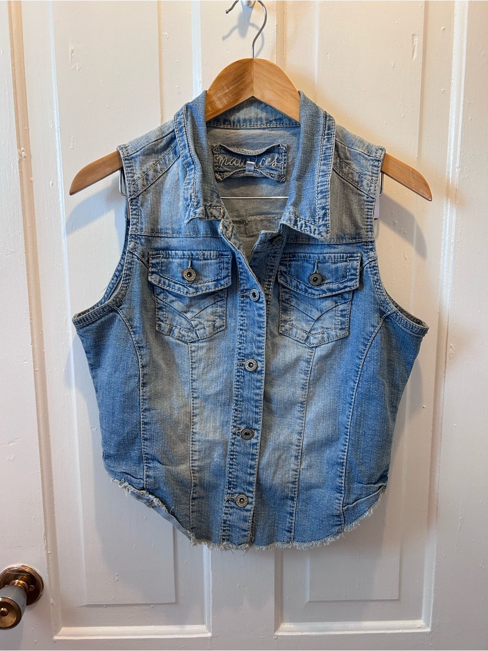 Maurices Light Blue Denim Vest - Sleeveless Button Front